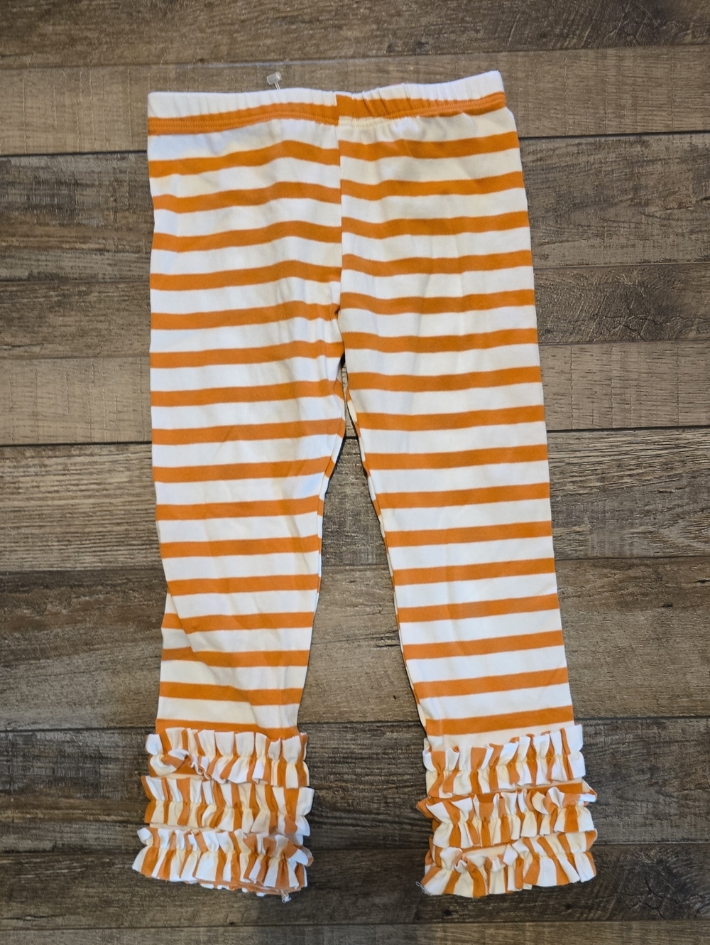 Persnickety Orange and White Striped Ruffle Leggings